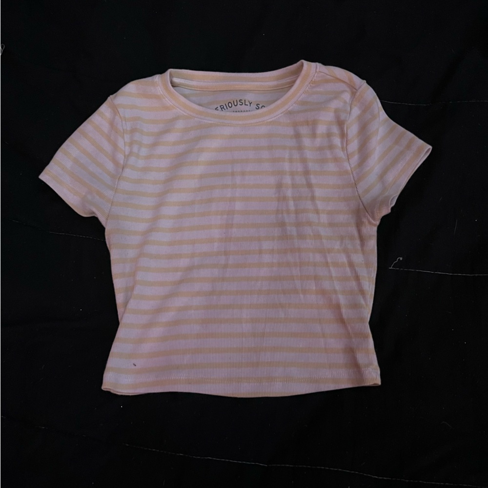 yellow and white striped baby tee